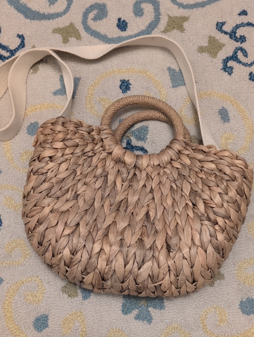 NWOT GAP Natural Straw Woven Handbag Tote Striped Lining Shoulder Strap
